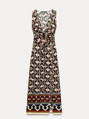 Final NWT Zara Printed Cut Out Midi Dress Large